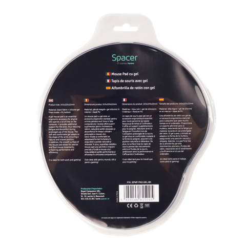 MousePAD SPACER ,  suport incheietura cu gel ,  cauciuc si material textil ,  240 x 220 mm ,  negru Cod Produs: SPMP-PAD-GEL-BK [5]