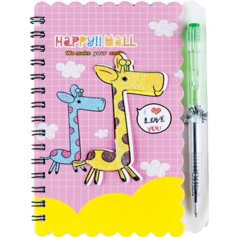Carnetele si organizatoare - Notebook A6 model ANIMALUTE 140 x 103mm cu spirala dubla si pix inclus