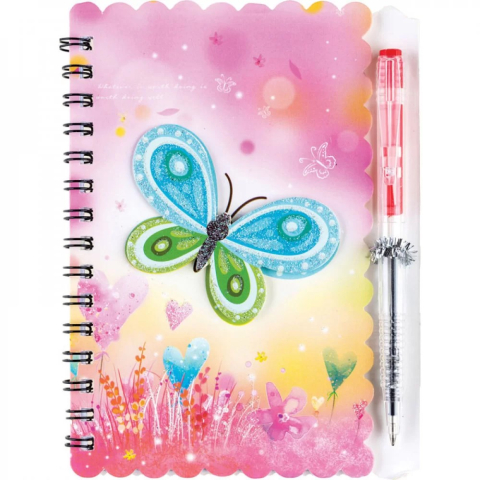 Carnetele si organizatoare - Notebook A6 model FLUTURE 140 x 103mm cu spirala dubla si pix inclus