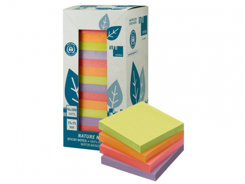 Notesuri adezive - Notes adeziv 75 x 75 mm, 16 x 100 file/pachet Nature Info Notes