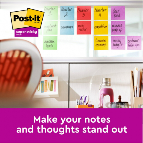 Notes adeziv Super Sticky 76 x 76 mm 90 file x 5 culori asortate Post-It 3M [7]