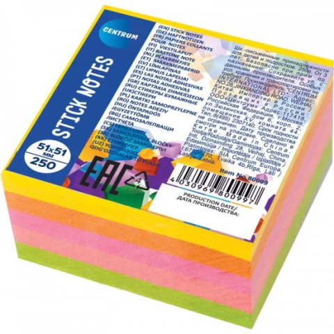 Index, notesuri adezive - Notes NEON autoadeziv 51 x 51mm 250 file culori combinate