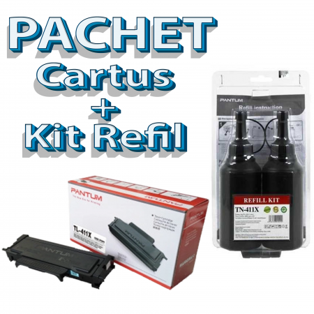 Cartuse originale Pantum - Pachet Cartus TL-411X + Kit Refil TN-411X pentru TL-411X