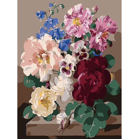 Panze de pictura - Panza pictura pe numere vaza cu flori pe colt de masa 40x50 cm