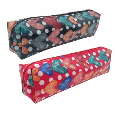Penare - Penar tubular cu un fermoar model inimi dimensiune 210 x 60 x 60 mm
