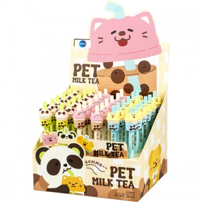 Pixuri cu mina si mine - Pix automatic model PET MILK TEA mina albastra 0.7mm 36buc/display