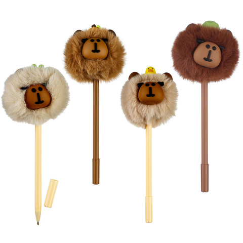 Pixuri cu mina si mine - Pix CAPYBARA POMPOM mina 0.7 mm culoare albastru 16 buc/display