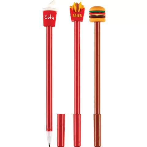 Pixuri cu mina si mine - Pix COLA FRIES BURGER cu capac mina 0,7mm albastra 36buc/display