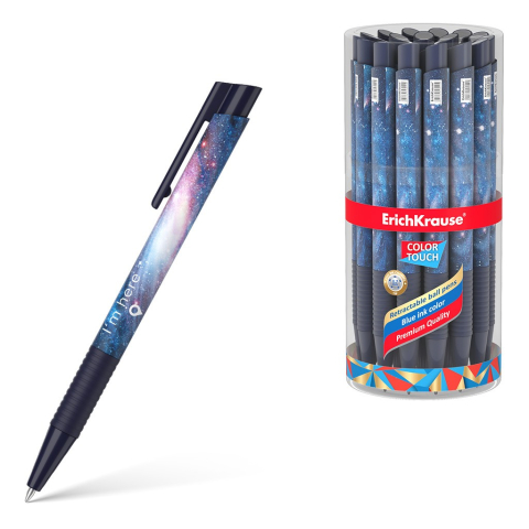 Pixuri cu mecansim - Pix COLOR TOUCH SPACE cu mecanism si grip mina ALBASTRU 0.7mm 24buc/borcan