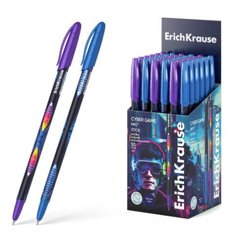 Pixuri cu mina si mine - Pix cu capac NEO STICK CYBER GAME mina ALBASTRU 0,7mm 50buc/cutie
