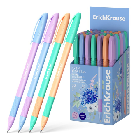 Pixuri cu mina si mine - Pix cu capac U-109 PASTEL BLOOM cu grip mina ALBASTRU 1,0mm 50buc/cutie