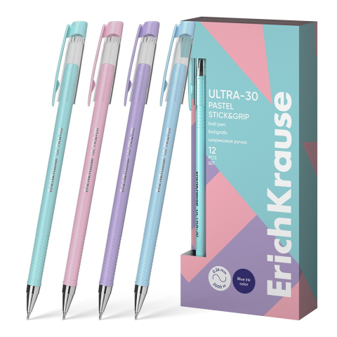 Pixuri cu mina si mine - Pix cu capac ULTRA-30 GRIP PASTEL mina ALBASTRU 0,7mm 12buc/cutie