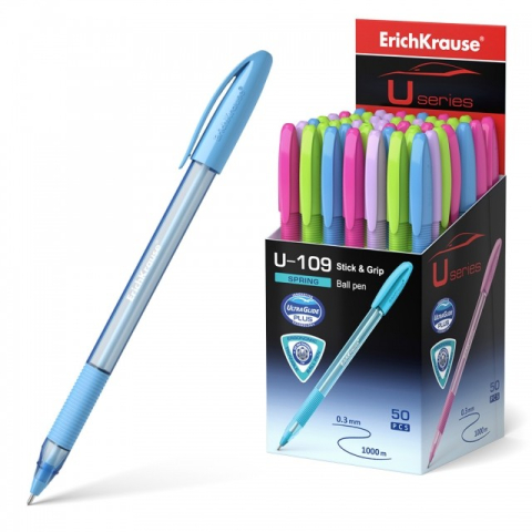 Pixuri cu mina si mine - Pix cu capac ULTRA GLIDE U-109 grip mina ALBASTRU 1,0mm 50buc/cutie