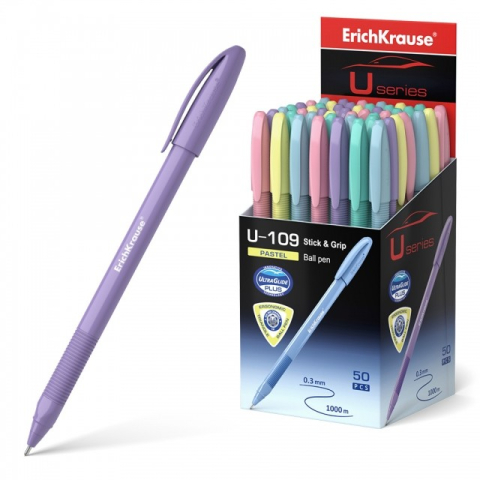 Pixuri cu mina si mine - Pix cu capac ULTRA GLIDE U-109 PASTEL grip mina ALBASTRU 1,0mm 50buc/cutie