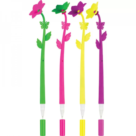 Pixuri cu mina si mine - Pix FLOWER cu capac corp din silicon mina albastra  0,7mm 36buc/display