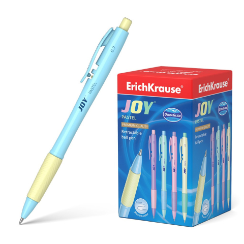 Pixuri cu mecansim - Pix JOY PASTEL cu mecanism si grip mina ALBASTRU 0,7mm  50buc/cutie