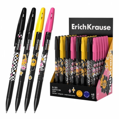Pixuri cu mina si mine - Pix R-301 Stick Positive Vibe mina 0.7mm culoare mina albastra 48 buc/display
