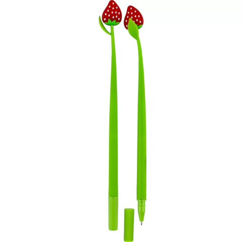 Pixuri cu mina si mine - Pix STRAWBERRY cu capac corp din silicon, mina albastra  0,7mm 20buc/borcan