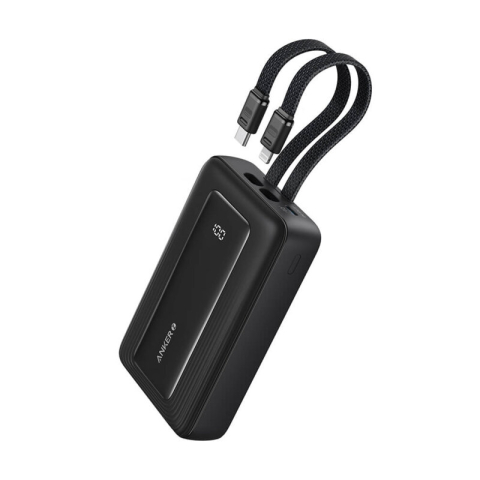 POWER BANK Anker 20000 mAh , 30W PD si Power IQ 3.0 , 1 x USB-C , 1 x Lightning , cablu Lightning si USB atasate , 350 g , negru , Cod Produs: A1681G11 [1]