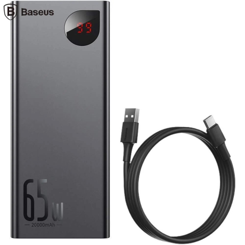 Electronice - POWER BANK Baseus Adaman Metal, 20000mAh, PD 3.0 + QC 3.0 65W, 2 x USB; 1 x USB Type-C, digital display pt. status baterie, total 3A, negru, Cod Produs: PPIMDA-D01