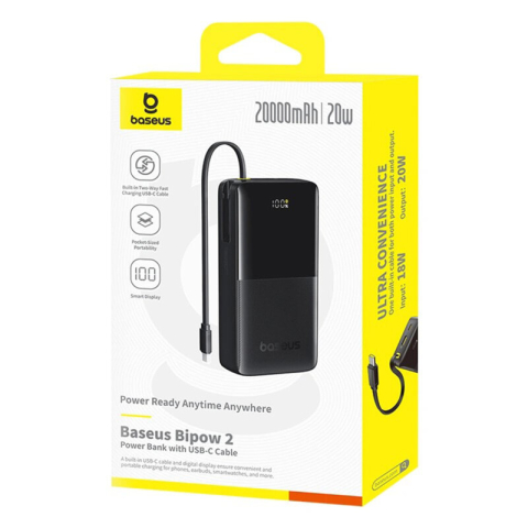 POWER BANK Baseus Bipow 2 Digital ,  display ,  capacitate 20000mAh ,  20W ,  cablu integrat USB Type-C ,  1 x USB Type-C ,  1 x USB ,  total 5V/3A ,  negru ,  Cod Produs: P10077101113-01 [7]