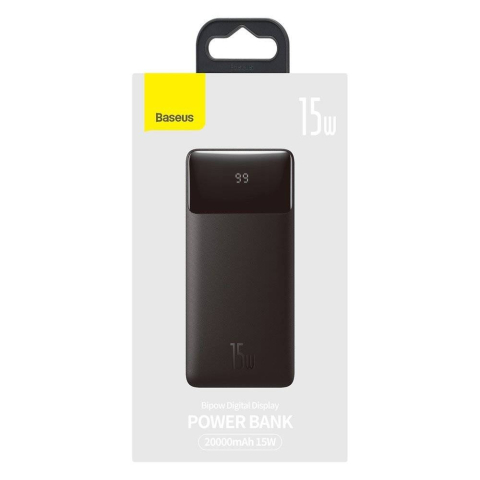 POWER BANK Baseus Bipow Digital Display ,  20000mAh ,  PD 15W ,  2 x USB; 1 x USB Type-C ,  1 x Micro USB digital display pt.status baterie , total 3A ,  black Cod Produs: PPDML-J01 [4]