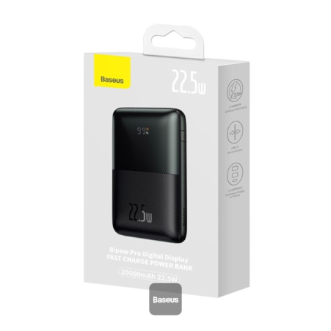 POWER BANK Baseus Bipow Pro , 20000mAh , PD 22.5W , 2 x USB; 1 x USB Type-C , digital display pt. status baterie , include cablu USB la USB Type-C de 30 cm , negru Cod Produs: PPBD040301 [4]