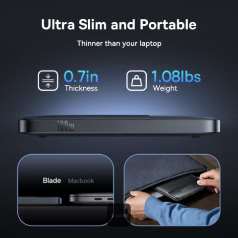 POWER BANK Baseus Blade H1 ,  20000mAh ,  PD 100W ,  ultra thin ,  2 x USB; 2 x USB Type-C ,  display digital pt. status baterie ,  total 5A ,  include cablu USB Type-C la USB Type-C ,  negru ,  Cod P [8]