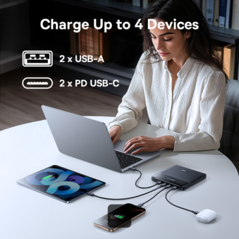 POWER BANK Baseus Blade H1 ,  20000mAh ,  PD 100W ,  ultra thin ,  2 x USB; 2 x USB Type-C ,  display digital pt. status baterie ,  total 5A ,  include cablu USB Type-C la USB Type-C ,  negru ,  Cod P [5]