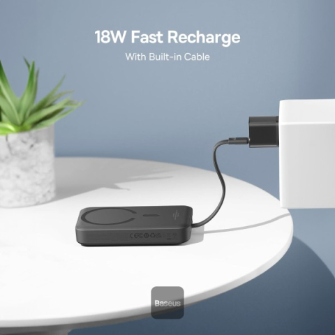 POWER BANK Baseus Magnetic Mini Wireless ,  10000mAh ,  30W ,  2 x USB Type-C output/input ,  15W wireless charging ,  cablu integrat USB Type-C ,  negru ,  Cod Produs: P1002210B113-00 [5]