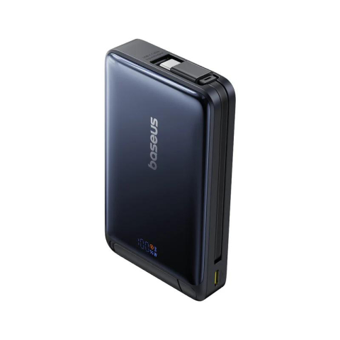 POWER BANK Baseus Nomos Qi2 Kickstand , display , capacitate 10000mAh , 45W , cablu integrat USB Type-C , 1 x USB Type-C , 1 x USB , total 5V/3A , negru , Cod Produs: P10078800123-00 [0]