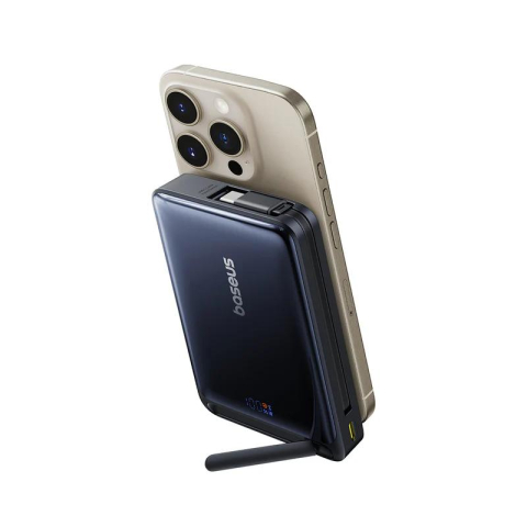 POWER BANK Baseus Nomos Qi2 Kickstand , display , capacitate 10000mAh , 45W , cablu integrat USB Type-C , 1 x USB Type-C , 1 x USB , total 5V/3A , negru , Cod Produs: P10078800123-00 [4]