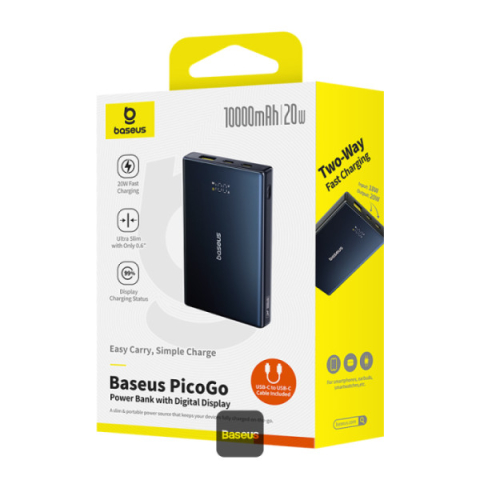 POWER BANK Baseus PicoGo ,  display ,  capacitate 10000mAh ,  20W ,  2 x USB Type-C ,  1 x USB ,  total 5V/3A ,  include cablu Type-C to Type-C 60W lungime 30cm ,  negru ,  Cod Produs: P10076801123-00 [9]