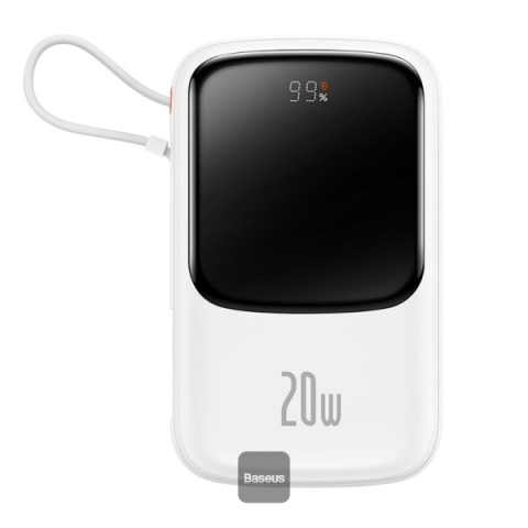 Electronice - POWER BANK Baseus Qpow Pro Digital Display, 10000mAh, 20W, 1 x cablu integrat Iphone Lightning output, 1 x USB, 1 x USB Type-C, alb Cod Produs: PPQD060002