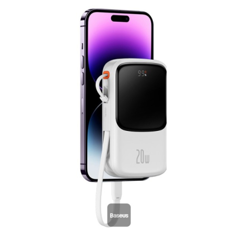 POWER BANK Baseus Qpow Pro Digital Display ,  10000mAh ,  20W ,  1 x cablu integrat Iphone Lightning output ,  1 x USB ,  1 x USB Type-C ,  alb Cod Produs: PPQD060002 [1]