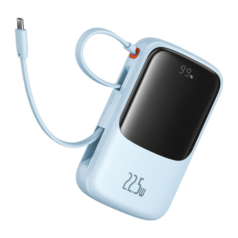 POWER BANK Baseus Qpow Pro+ Digital Display ,  10000mAh ,  22.5W ,  2 x USB Type-C output/input ,  1 x USB ,  1 x Lightning ,  albastru ,  Cod Produs: P10067101313-00 [1]