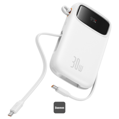 Electronice - POWER BANK Baseus Qpow2 Digital Display, 10000mAh, 30W, 2 x USB Type-C output/input, 1 x USB, include cablu USB Type-C la USB Type-C 30cm, alb, Cod Produs: P10055008213-00