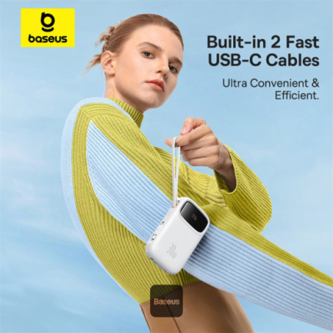 POWER BANK Baseus Qpow2 Digital Display ,  10000mAh ,  30W ,  2 x USB Type-C output/input ,  1 x USB ,  include cablu USB Type-C la USB Type-C 30cm ,  alb ,  Cod Produs: P10055008213-00 [2]