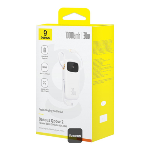 POWER BANK Baseus Qpow2 Digital Display ,  10000mAh ,  30W ,  2 x USB Type-C output/input ,  1 x USB ,  include cablu USB Type-C la USB Type-C 30cm ,  alb ,  Cod Produs: P10055008213-00 [4]