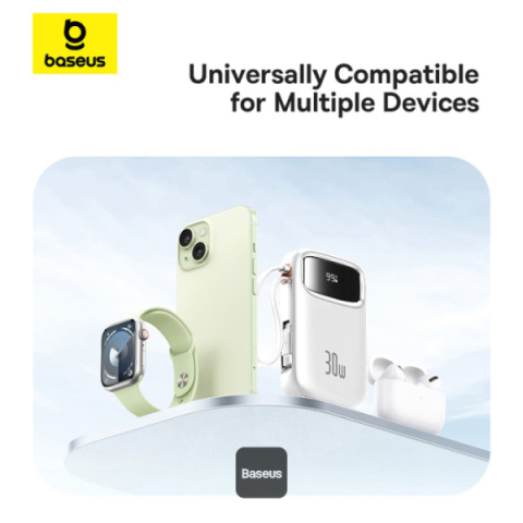 POWER BANK Baseus Qpow2 Digital Display ,  10000mAh ,  30W ,  2 x USB Type-C output/input ,  1 x USB ,  include cablu USB Type-C la USB Type-C 30cm ,  alb ,  Cod Produs: P10055008213-00 [1]