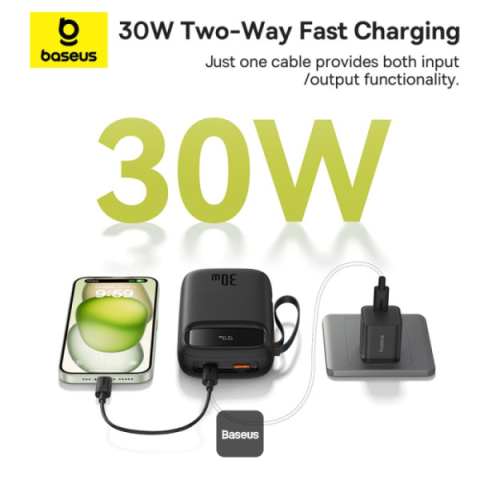 POWER BANK Baseus Qpow2 Digital Display , 20000mAh , 30W , 2 x USB Type-C output/input , 1 x USB , include cablu USB Type-C la USB Type-C 30cm , negru , Cod Produs: P10055009113-00 [2]