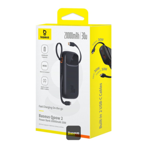 POWER BANK Baseus Qpow2 Digital Display , 20000mAh , 30W , 2 x USB Type-C output/input , 1 x USB , include cablu USB Type-C la USB Type-C 30cm , negru , Cod Produs: P10055009113-00 [3]