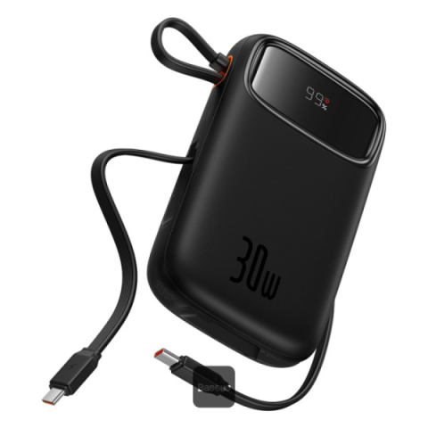 POWER BANK Baseus Qpow2 Digital Display , 20000mAh , 30W , 2 x USB Type-C output/input , 1 x USB , include cablu USB Type-C la USB Type-C 30cm , negru , Cod Produs: P10055009113-00 [0]