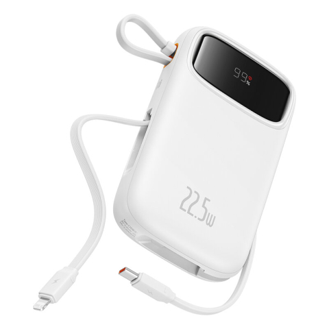 Power bank - POWER BANK Baseus Qpow2 Dual-Cable ,  10000mAh ,  PD 3.0 + QC 3.0 22.5W ,  1 x USB; 1 x Iphone Lightning; 2 x USB Type-C ,  digital display pt. status baterie ,  total 2.4A ,  alb ,  Cod Produs: P1005