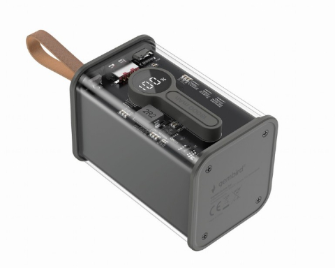 POWER BANK GEMBIRD 18000mAh ,  20W  ,  1 x USB; 1 x USB Type-C ,  digital display pt. status baterie ,  max. 3A ,  transparent ,  negru ,  Cod Produs: PB18-TQC3-01 [1]