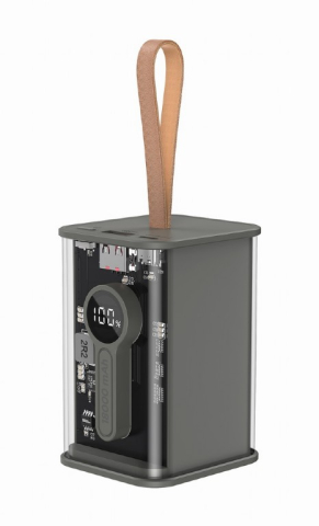 POWER BANK GEMBIRD 18000mAh ,  20W  ,  1 x USB; 1 x USB Type-C ,  digital display pt. status baterie ,  max. 3A ,  transparent ,  negru ,  Cod Produs: PB18-TQC3-01 [2]