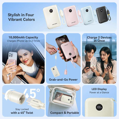 POWER BANK Vention 10000mAh Power Bank (USB-C + USB-C/USB-C/USB-A) with Built-in USB-C to USB-C Cable 22.5W Black LED Display Type  ,  Cod Produs: FKAB0-C [1]