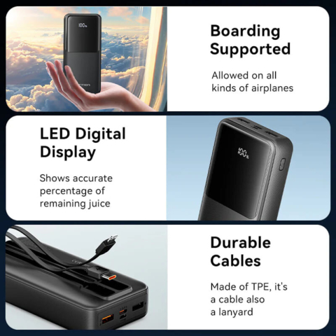 POWER BANK Vention 20.000 mAh ,  22.5W cablu USB-C si Lightining atasate ,  2 x USB-A ,  1 x USB-C ,  micro USB ,  afisaj LED ,  315g ,  negru ,  Cod Produs: FHPB0 [1]