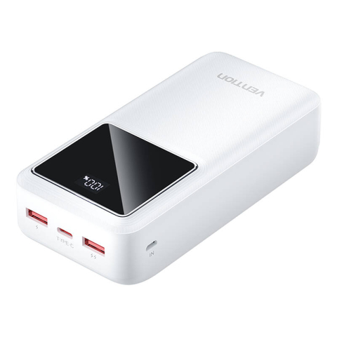 POWER BANK Vention 30.000 mAh ,  22.5W PD 20W ,  QC ,  &nbsp;1x USB-C ,  2x USB-A ,  1x micro USB (doar pt incarcare) ,  afisaj LED ,  cablu USB A - USB-C 30cm inclus ,  700g ,  alb ,  Cod Produs: FHM [1]