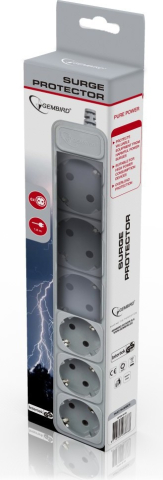 PRELUNGITOR GEMBIRD ,  Schuko x 6 ,  conectare prin Schuko (T) ,  cablu 1.8 m ,  16 A ,  protectie supratensiune ,  protectie copii ,  gri ,  Cod Produs: SPG6-B-6C [1]